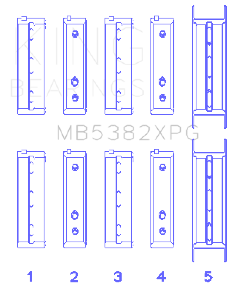 King Subaru EJ20/EJ22/EJ25 (For Thrust in #5 Position) 0.5 Oversized Tri-Metal Perf Main Bearing Set