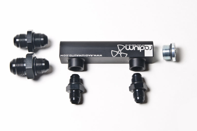 Radium Engineering Universal 4-Port Manifold - Black W/ Logo