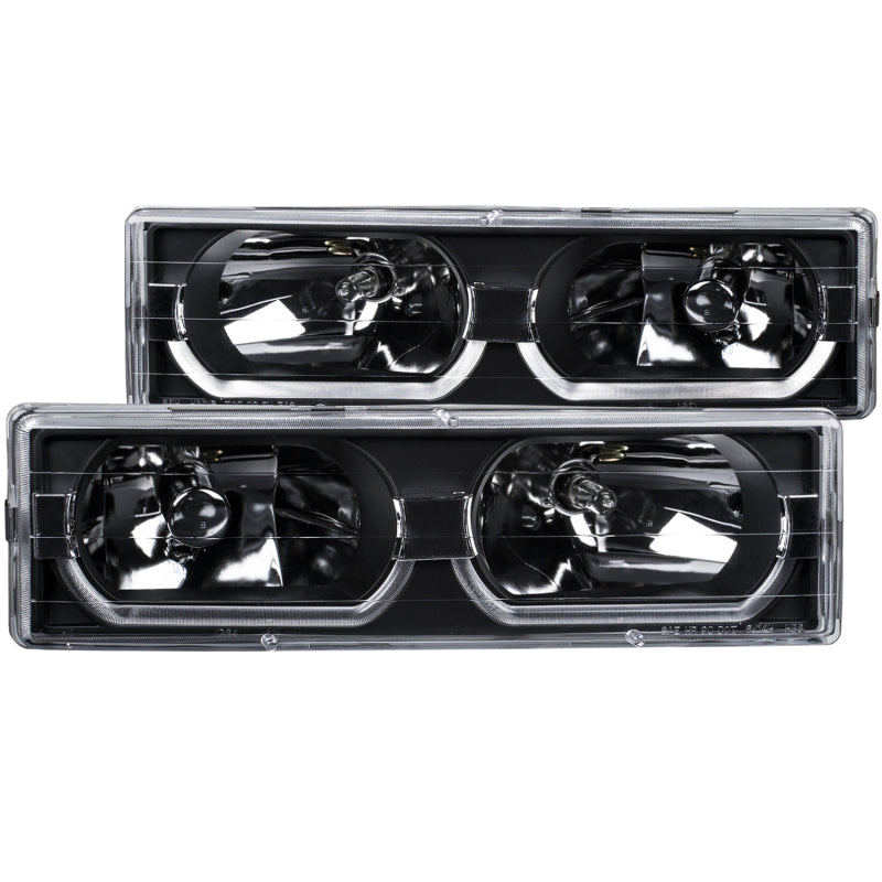 ANZO 1988-1998 Chevrolet C1500 Crystal Headlights Black w/ Low - Brow