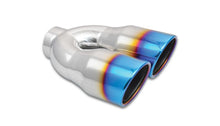 Load image into Gallery viewer, Vibrant 2.5in ID Dual 3.5in OD Round SS Tips (Single Wall Angle Cut) w/Burnt Blue Finish