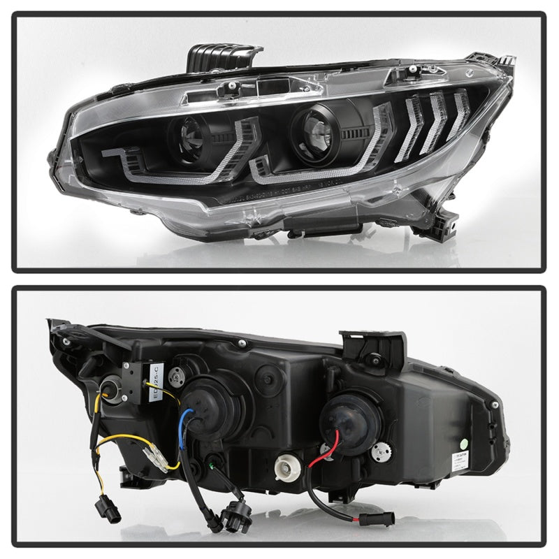 Spyder 16-18 Honda Civic 4Dr w/LED Seq Turn Sig Lights Proj Headlight - Black - PRO-YD-HC16-SEQ-BK