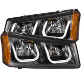 ANZO 2003-2006 Chevrolet Silverado 1500 Projector Headlights w/ U-Bar Black