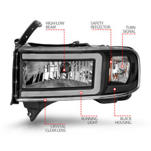 Load image into Gallery viewer, ANZO 94-02 Dodge RAM Crystal Headlight - w/ Light Bar Black Housing