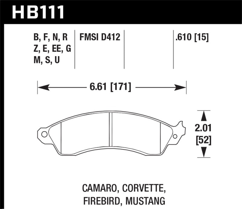 Hawk 94-04 Mustang Cobra / 88-95 Corvette 5.7L / 88-92 Camaro w/ Hvy Duty Brakes DTC-60 Race Brake P