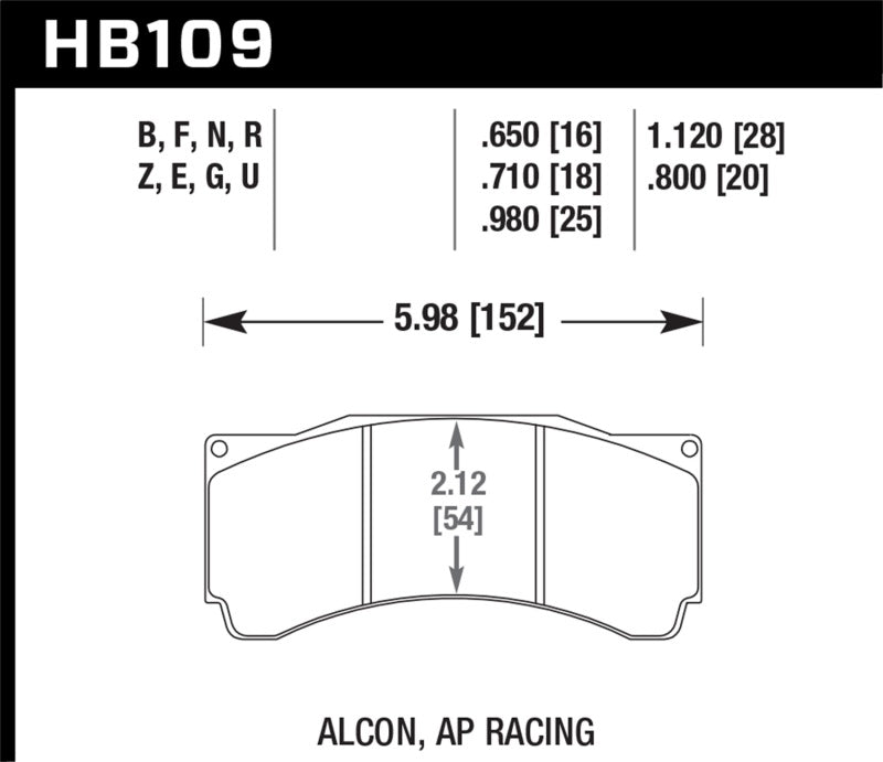 Hawk Alcon TA-6 / AP Racing CP5060-2/3/4/5ST /  AP Racing CP5555 / Rotora FC6 DTC-70 Race Brake Pads