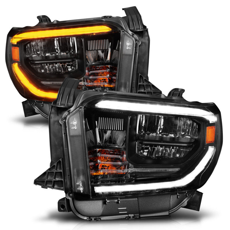 ANZO 14-21 Toyota Tundra (OE Halogen w/LED DRL) LED Crystal Headlights w/ Switchback &amp; DRL - Blk