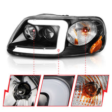 Load image into Gallery viewer, ANZO 1997-2003 Ford F-150 Projector Headlights w/ Light Bar Black Housing