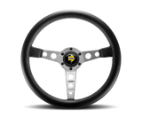 Momo Prototipo Steering Wheel 350 mm - Black Leather/Wht Stitch/Brshd Spokes