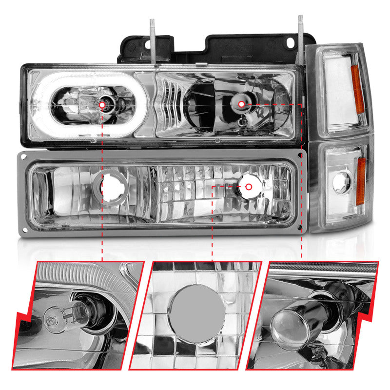 ANZO 88-98 Chevrolet C1500 Crystal Headlights Chrome Housing w/ Signal and Side Marker Lights