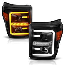 Load image into Gallery viewer, ANZO 2011-2016 Ford F250 Projector Headlights w/ Plank Style Switchback Black w/ Amber