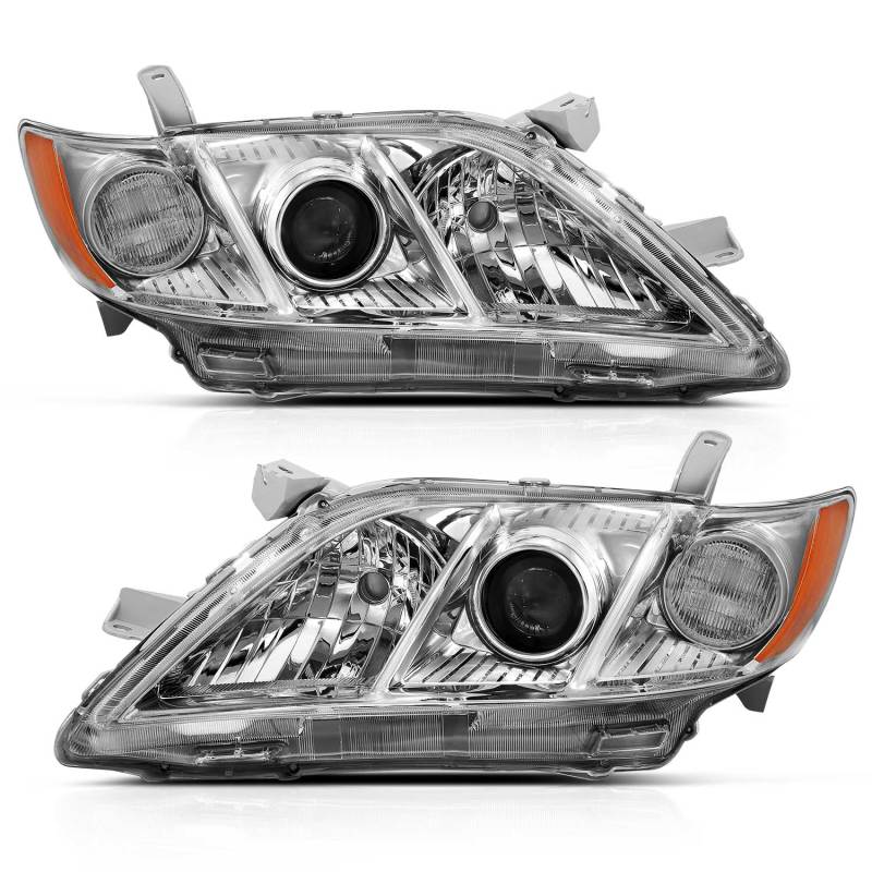 ANZO 2007-2009 Toyota Camry Projector Headlight Chrome Amber (OE Replacement)